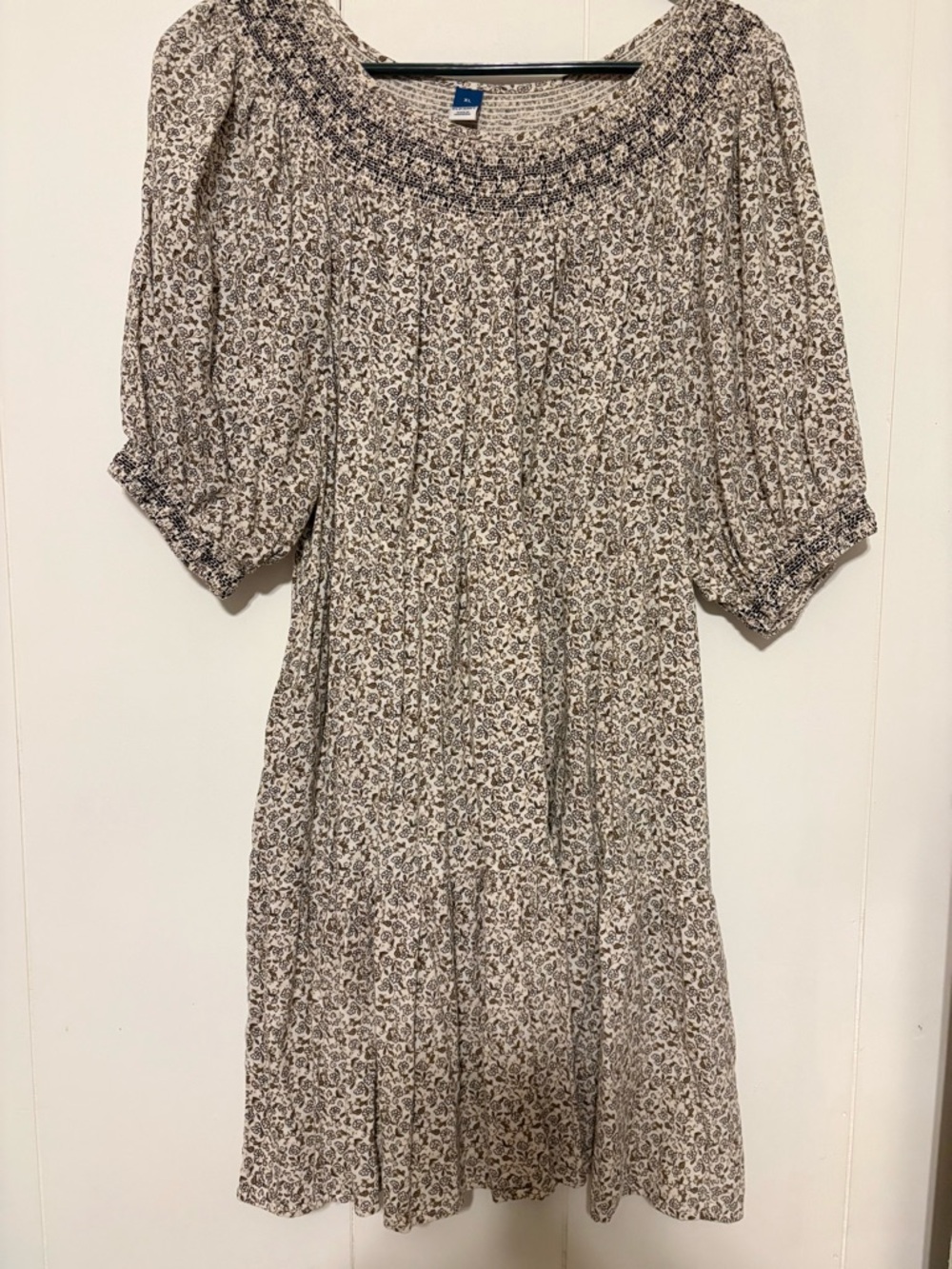 Smocked Neck Floral Ballon Sleeve Dress